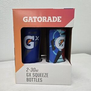 Gatorade GX Squeeze Water Bottles 30 Ounce, Blue & Multi Color, 2 Pack